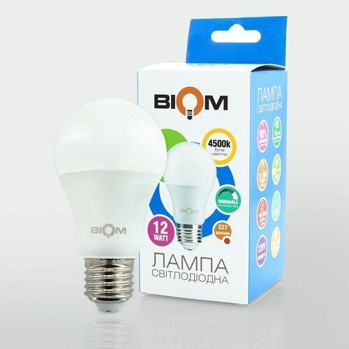 Світлодіодна лампа Biom BT-532 A60 12W E27 4500К switch dimmable матова 2454 фото