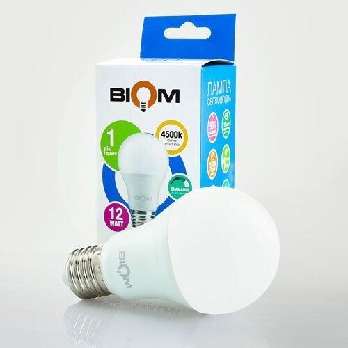 Світлодіодна лампа Biom BT-532 A60 12W E27 4500К switch dimmable матова 2454 фото