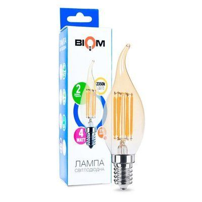 Світлодіодна лампа Biom FL-415 C35 LT 4W E14 2530K Amber свічка на вітрі 2414 фото