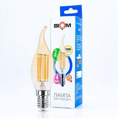 Світлодіодна лампа Biom FL-415 C35 LT 4W E14 2530K Amber свічка на вітрі 2414 фото