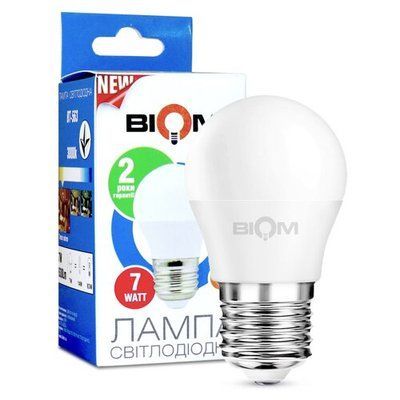 Свiтлодiодна лампа Biom BT-563 G45 7W E27 3000К матова 2344 фото