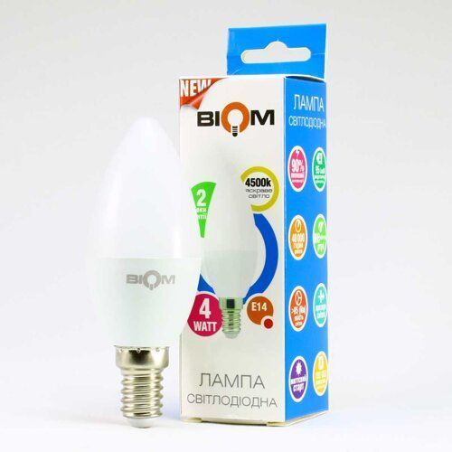 Свiтлодiодна лампа Biom BT-550 C37 4W E14 4500К матова 2351 фото