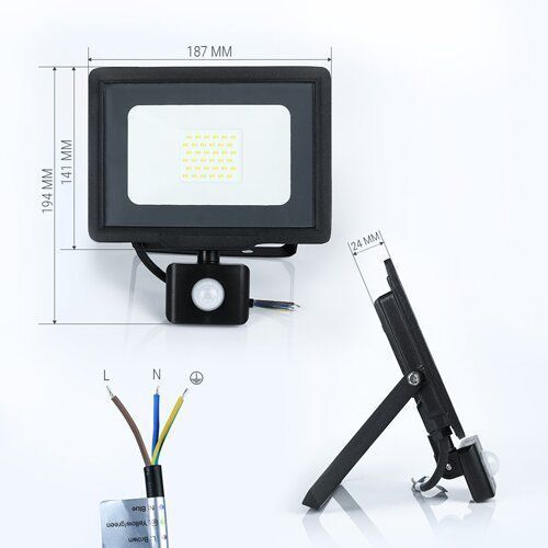 Світлодіодний прожектор BIOM 30W S5-SMD-30-Slim+Sensor 6200К 220V IP65 1943 фото
