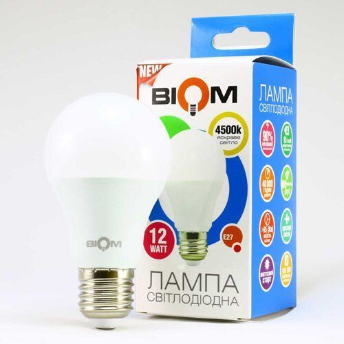 Свiтлодiодна лампа Biom BT-512 A60 12W E27 4500К матова 2359 фото