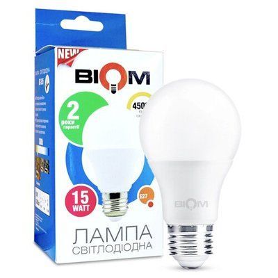 Свiтлодiодна лампа Biom BT-516 A65 15W E27 4500К матова 2361 фото