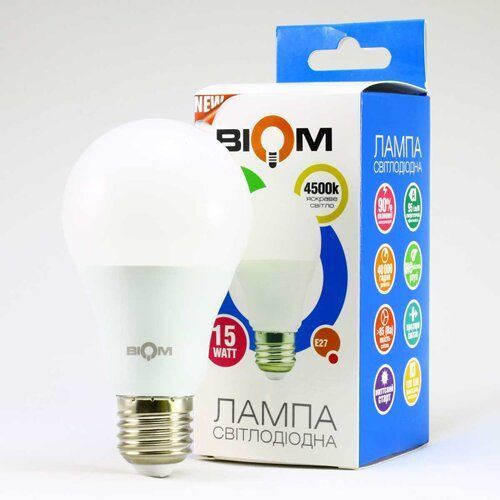 Свiтлодiодна лампа Biom BT-516 A65 15W E27 4500К матова 2361 фото