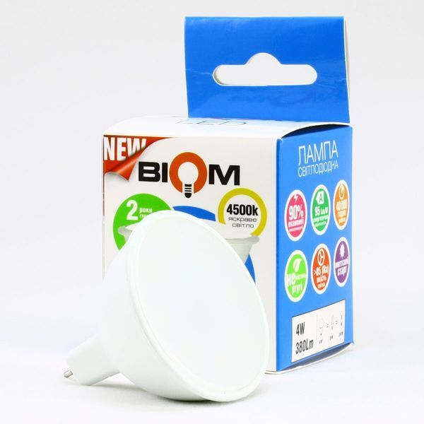Свiтлодiодна лампа Biom BT-542 MR16 4W GU5.3 4500К матова 2363 фото