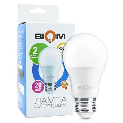Світлодіодна лампа Biom BT-520 A80 20W E27 4500К матова 2455 фото