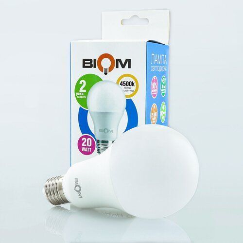 Світлодіодна лампа Biom BT-520 A80 20W E27 4500К матова 2455 фото